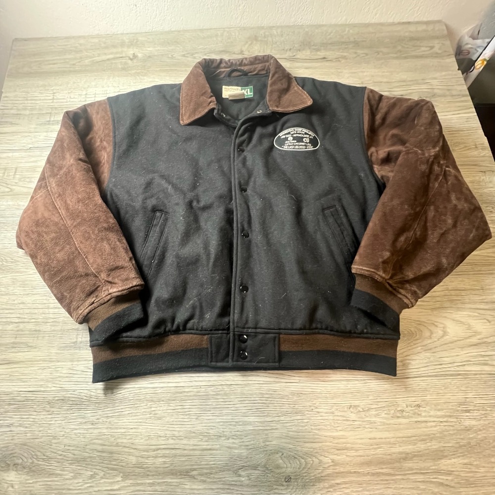 WearGuard Bomber Jacket Mens XL Black Brown Wool Leather Varsity MWRDGC TARP 243